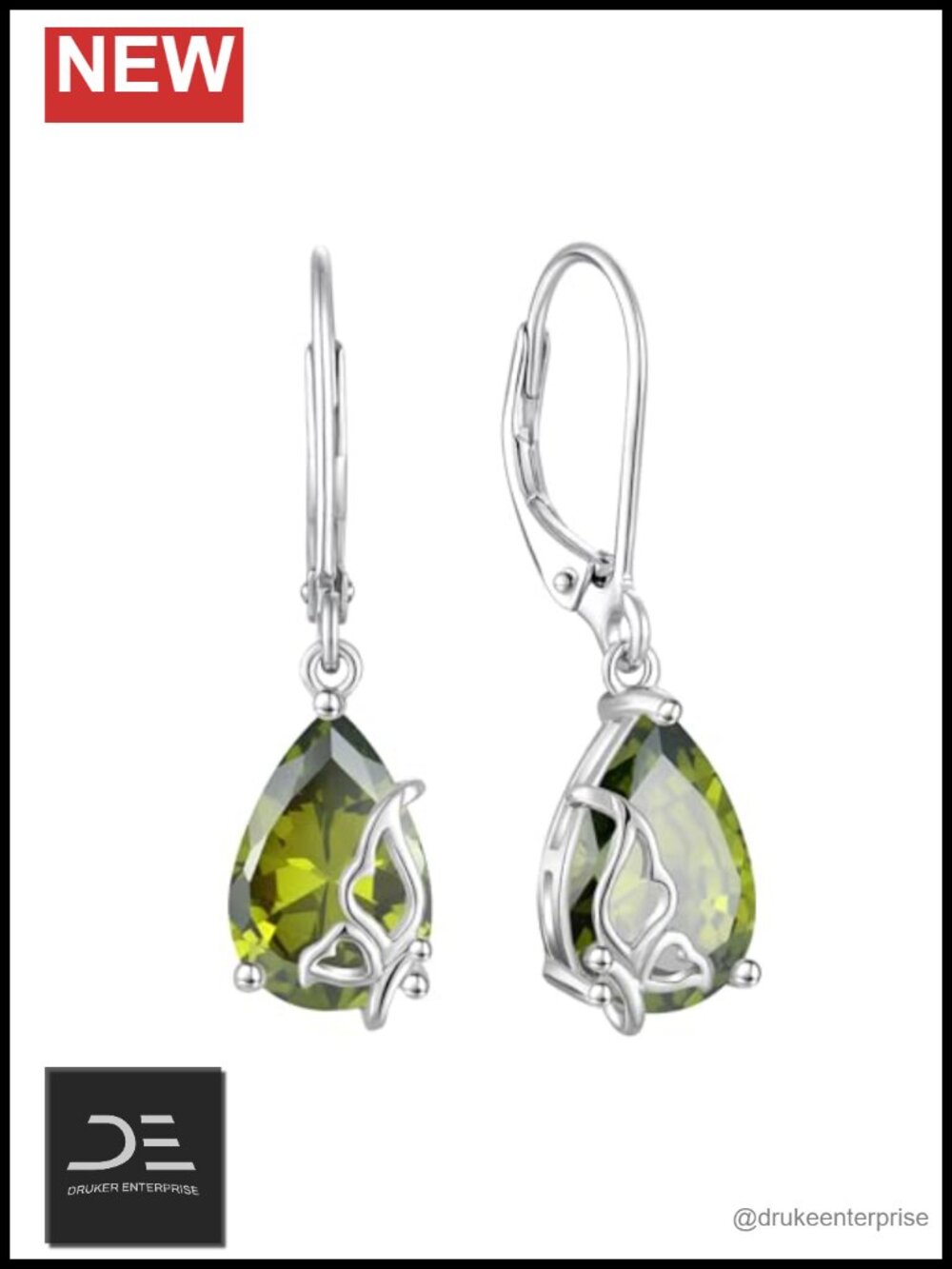 Sterling Silver Butterfly Dangle Earrings 18k White Gold Plated Cubic Zirconia